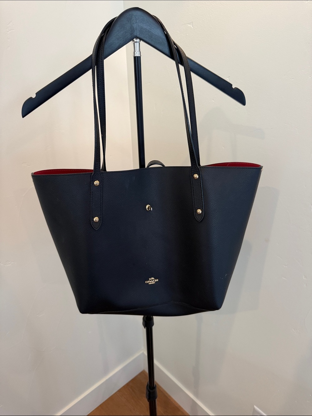 Coach Black Leather Tote with Red Interior Trim